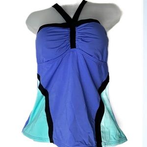 Kenneth Cole New York Blue Black Colorblock‎ Swim Top Medium
